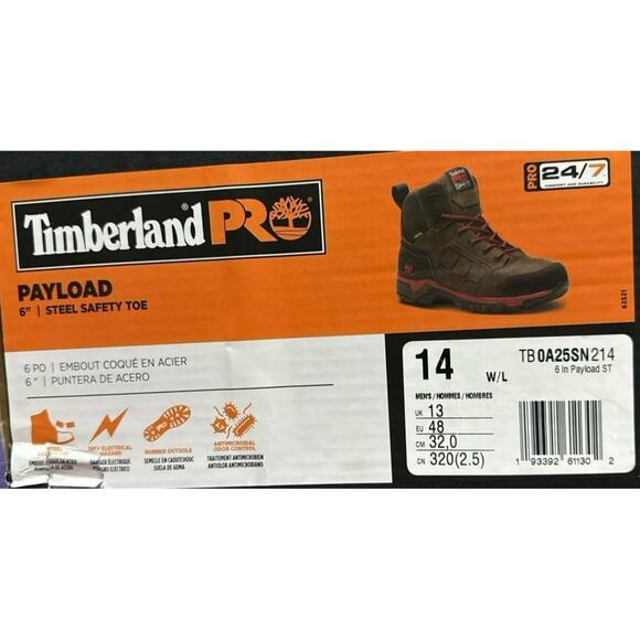 Timberland Pro Payload Men Steel Safety Toe Brown Boots - Size: 14 WIDE - Picture 6 of 7